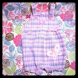 3mo pink&blue plaid overall romper